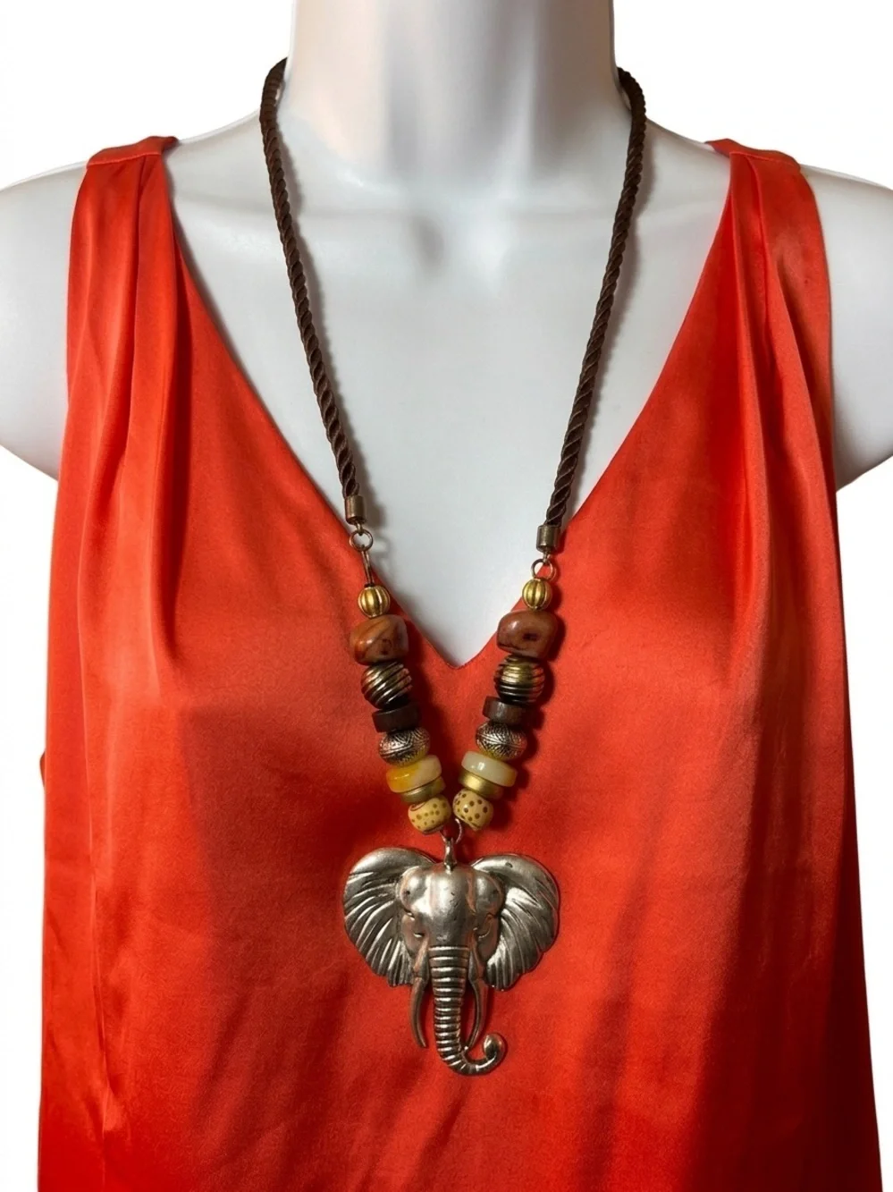 Boho Elephant Pendant Beaded Necklace Artisan Style Fashion Jewelry